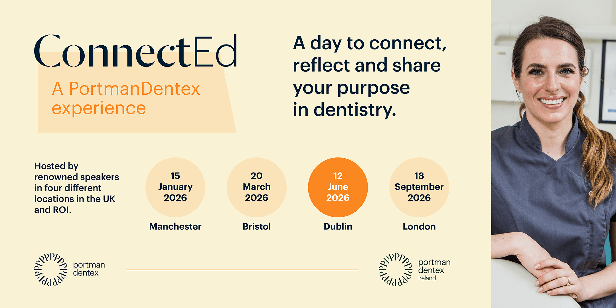a poster for a day to connect , reflect and share your purpose in dentistry with ted style talks .